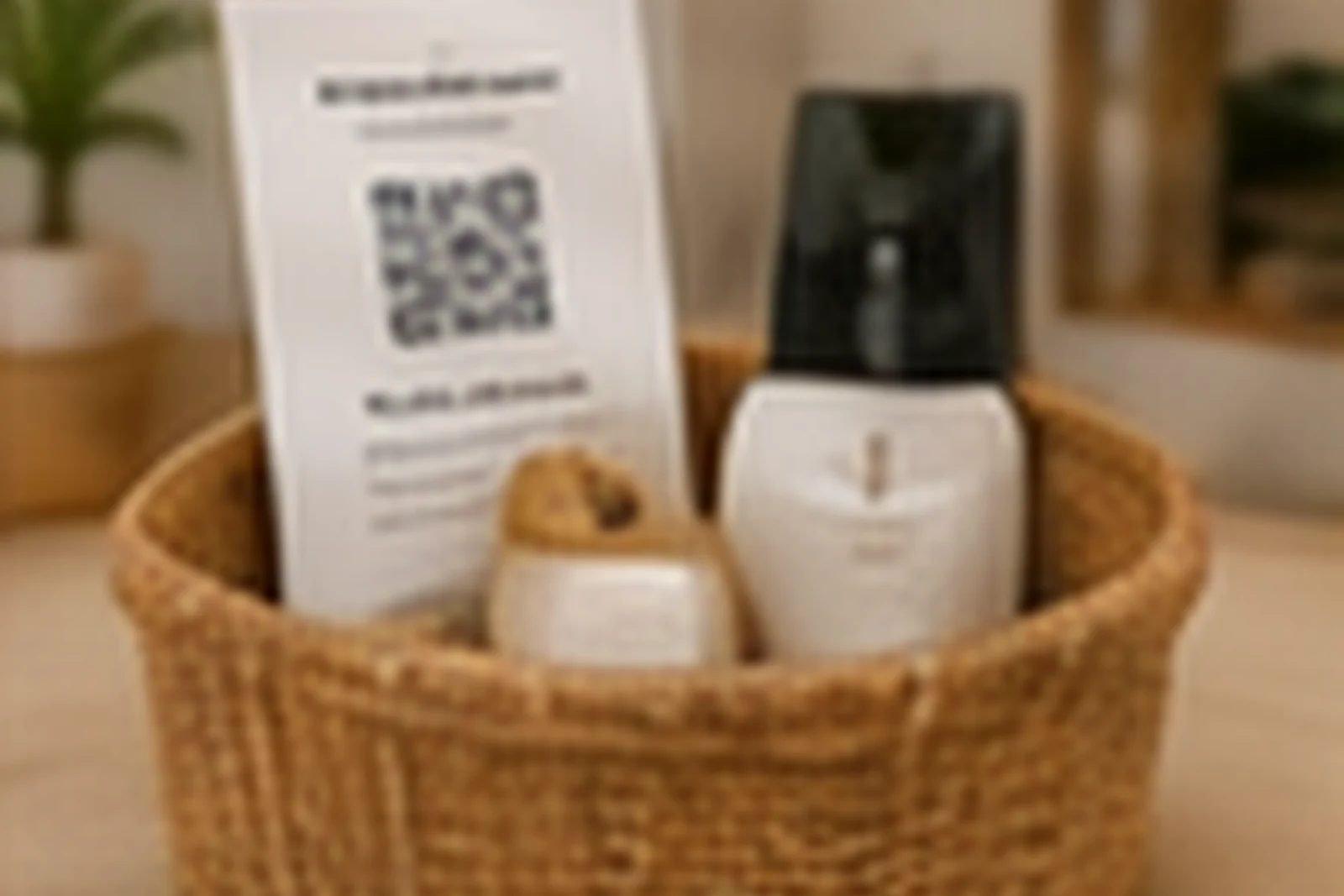 Hospitality welcome kit with water coffee local snack and card